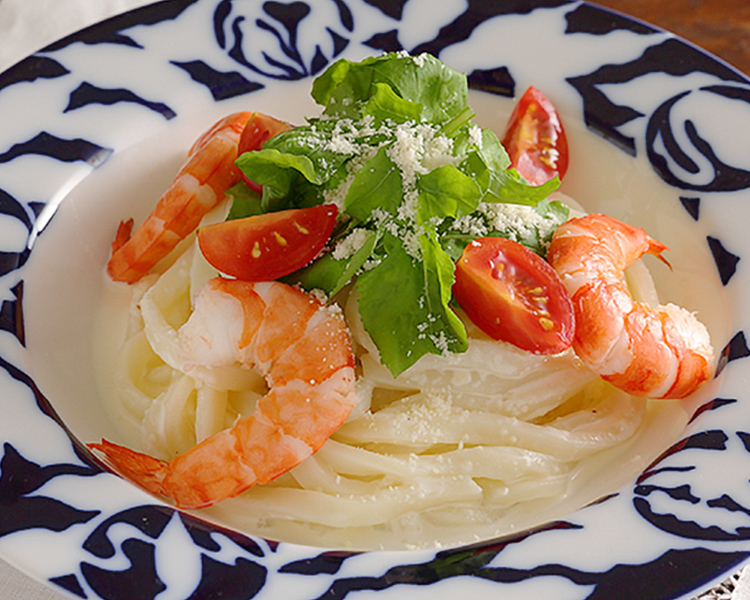 海老とルッコラのクリームうどん