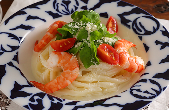 海老とルッコラのクリームうどん