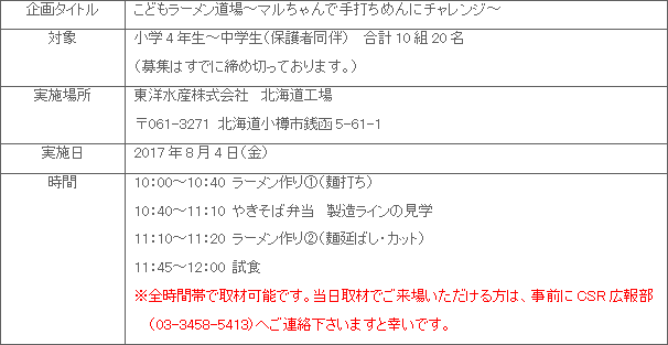 こどもラーメン道場 マルちゃんで手打ちめんにチャレンジ 北海道工場で実施のお知らせ ニュースリリース 企業情報 東洋水産株式会社